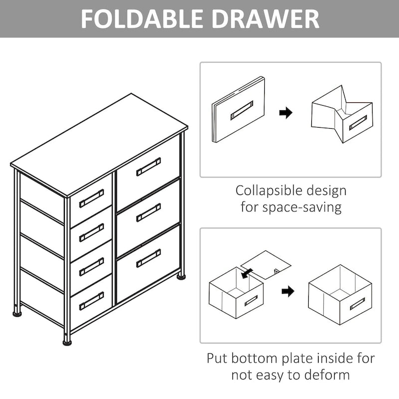 7-Drawer Dresser Storage Tower Cabinet Organizer Unit, Easy Pull Fabric Bins with Metal Frame for Bedroom, Closets