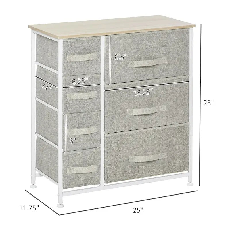 7-Drawer Dresser Storage Tower Cabinet Organizer Unit, Easy Pull Fabric Bins with Metal Frame for Bedroom, Closets