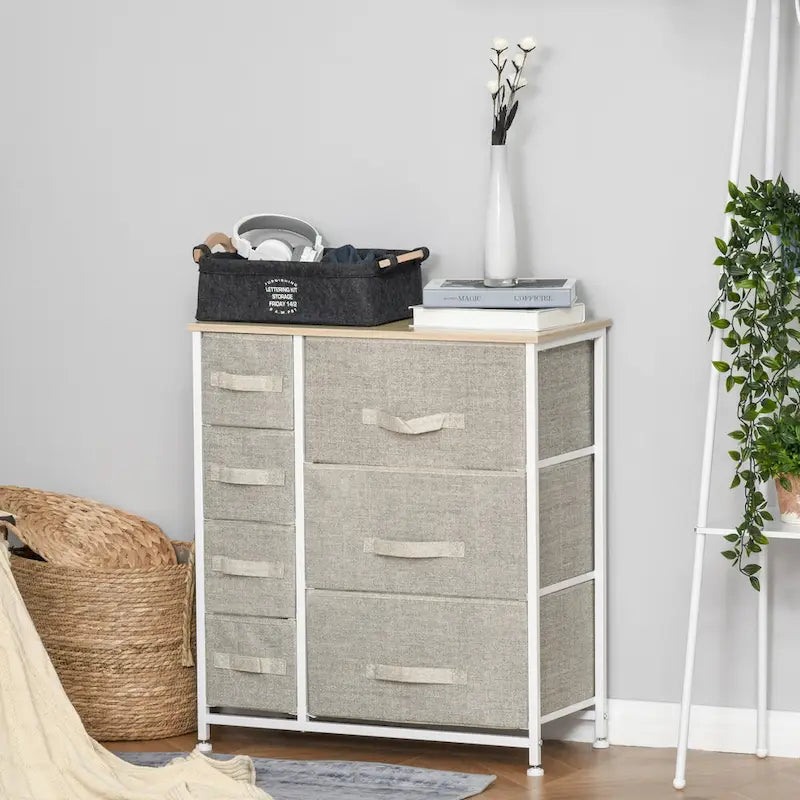 7-Drawer Dresser Storage Tower Cabinet Organizer Unit, Easy Pull Fabric Bins with Metal Frame for Bedroom, Closets