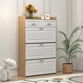 Shoe Cabinet for Entryway, Narrow Shoe Rack Storage Organizer with 2 Flip Drawers and Adjustable Shelves for 10 Pairs of Shoes