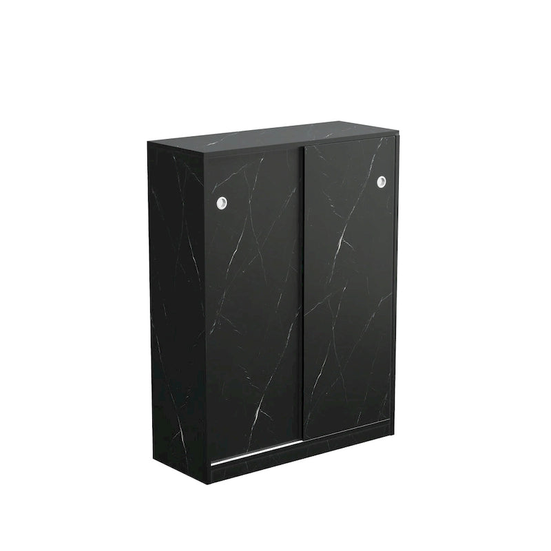 Marble black shoe cabient with sliding door have 6 layers can storage at least30 pairs shoes