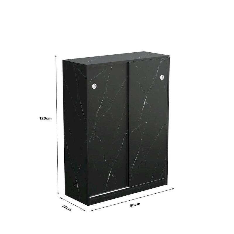 Marble black shoe cabient with sliding door have 6 layers can storage at least30 pairs shoes