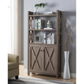 Antique Wooden Crosshatch Display Cabinet, Home Storage Cabinet Two Shelves, Two Door for Living Room, Entryway, Bedroom