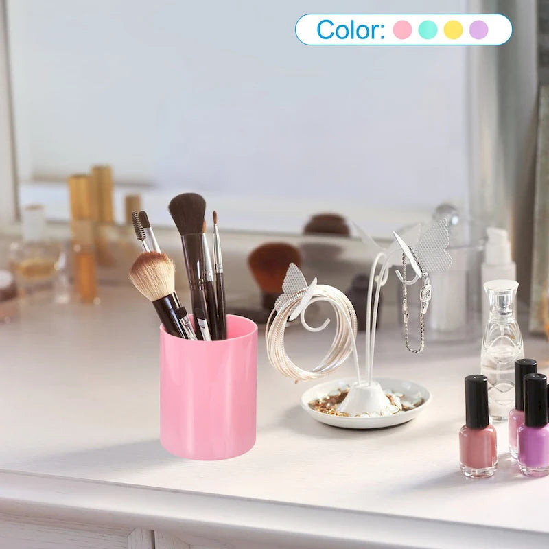 2x Pencil Holder, Plastic Makeup Brush Holder Round Desktop Organizer