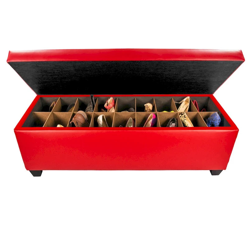 Retro Red Vinyl Shoe Storage Bench