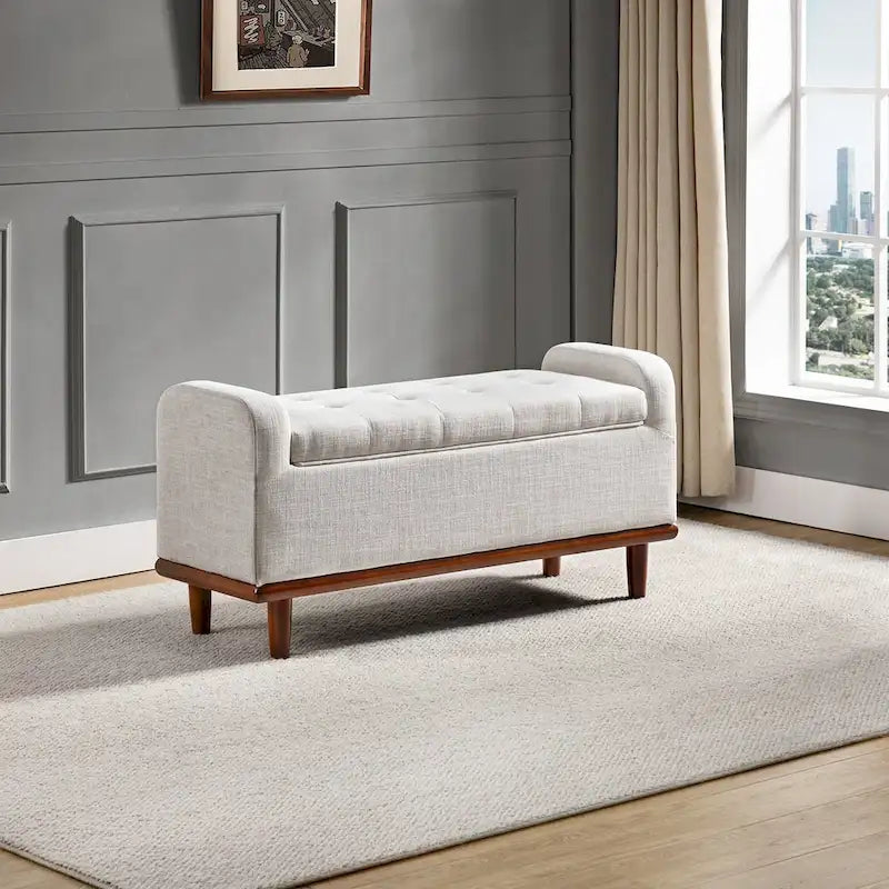 Upholstered Bench with Solid Wood Legs