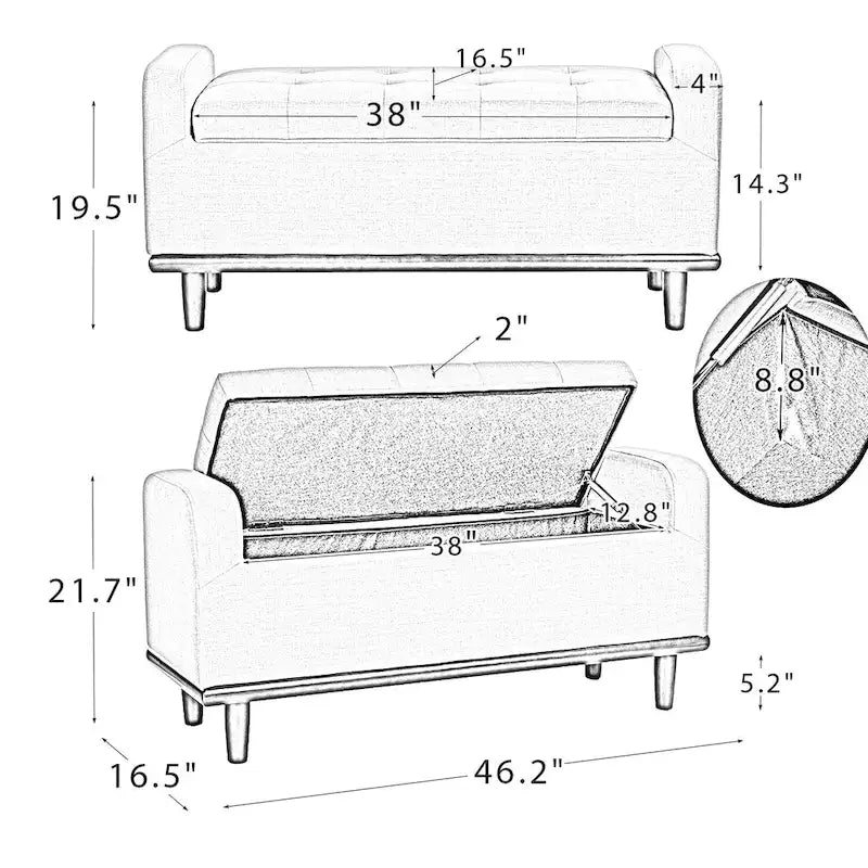 Upholstered Bench with Solid Wood Legs