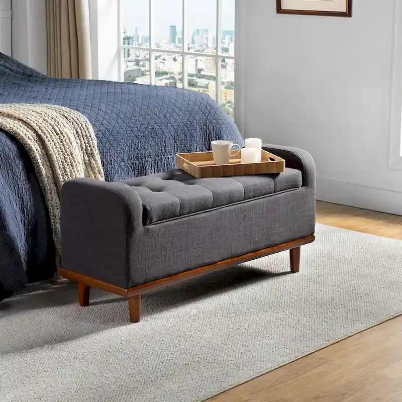 Upholstered Bench with Solid Wood Legs