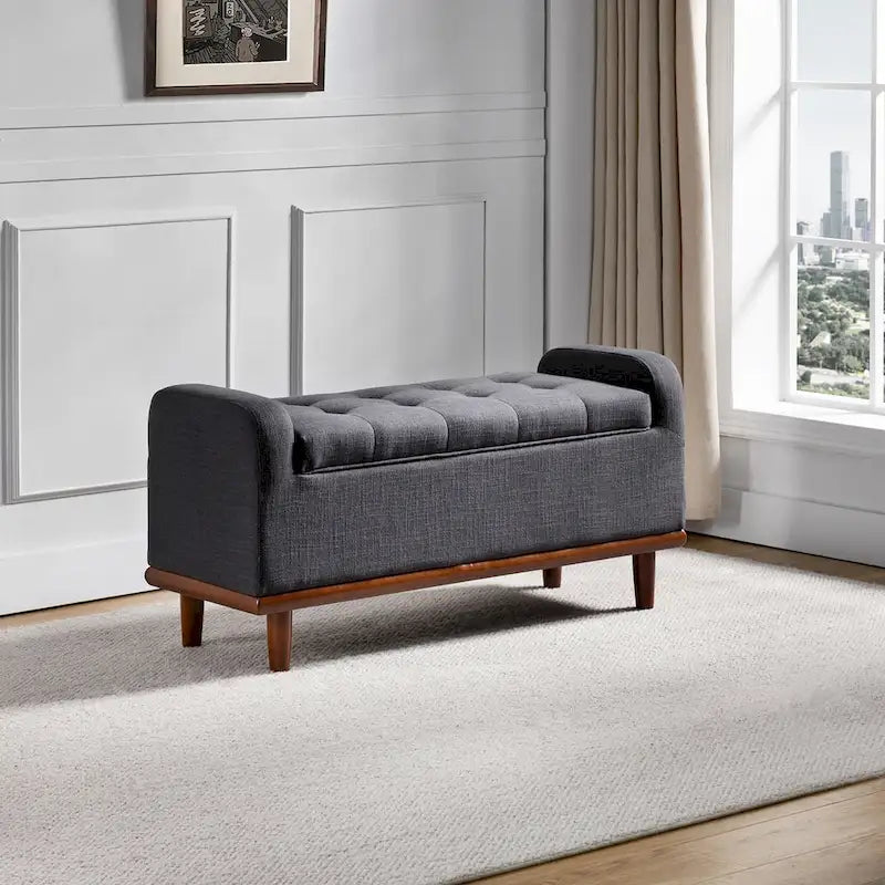 Upholstered Bench with Solid Wood Legs