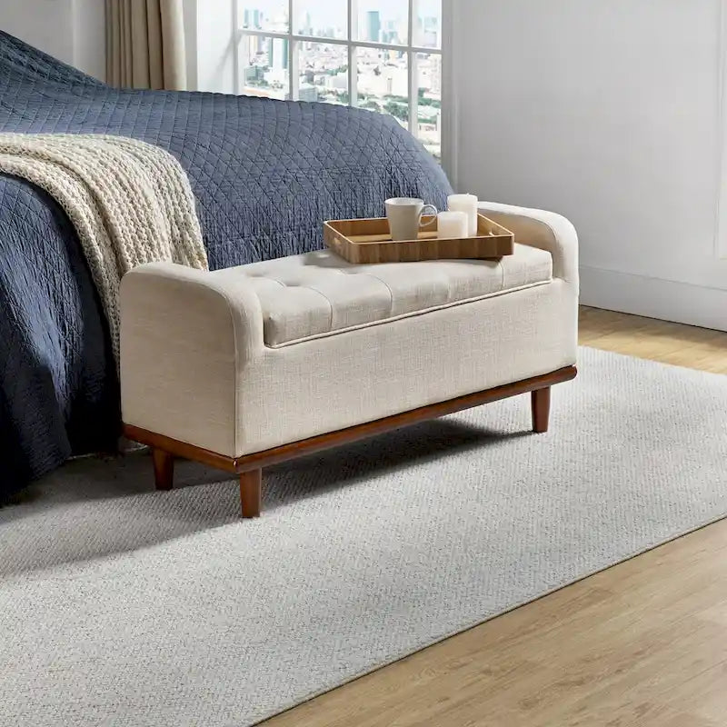 Upholstered Bench with Solid Wood Legs