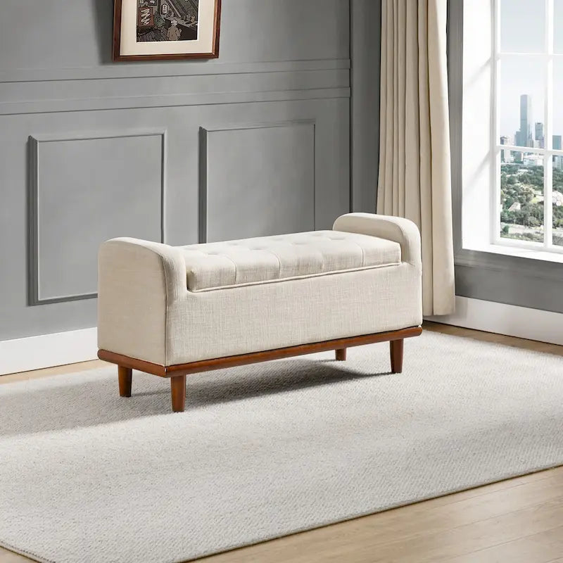 Upholstered Bench with Solid Wood Legs