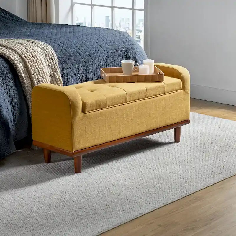 Upholstered Bench with Solid Wood Legs