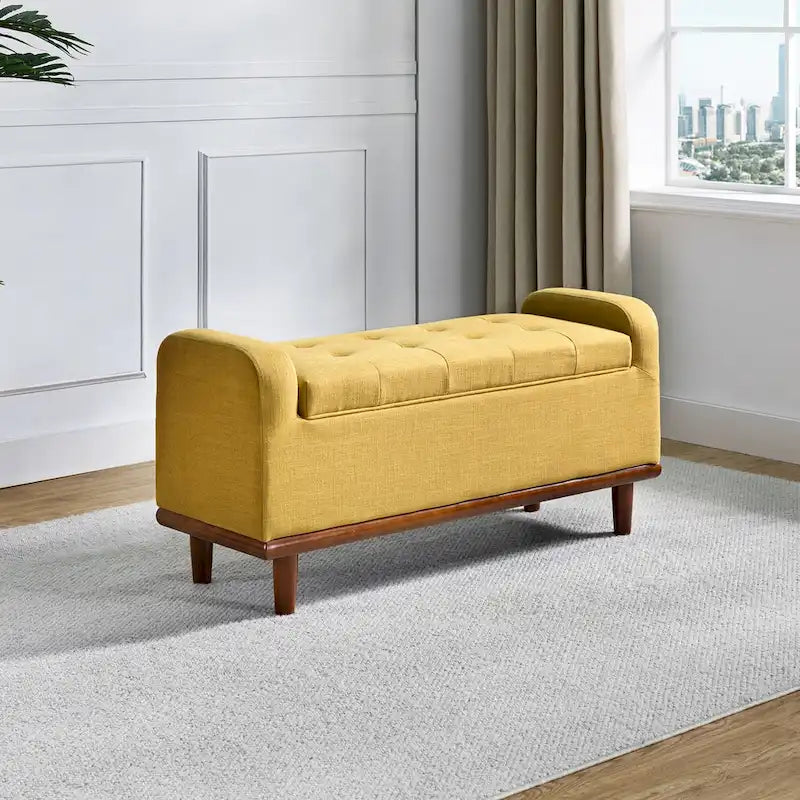 Upholstered Bench with Solid Wood Legs