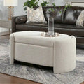 Fuji 43 Ivory White Boucle Sherpa Upholstered Oval Storage Bench - 43W X 21D X 18.5H