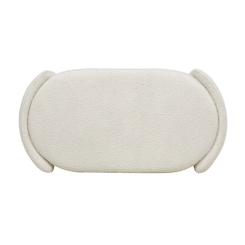 43 Ivory White Boucle Sherpa Upholstered Oval Storage Bench - 43W X 21D X 18.5H