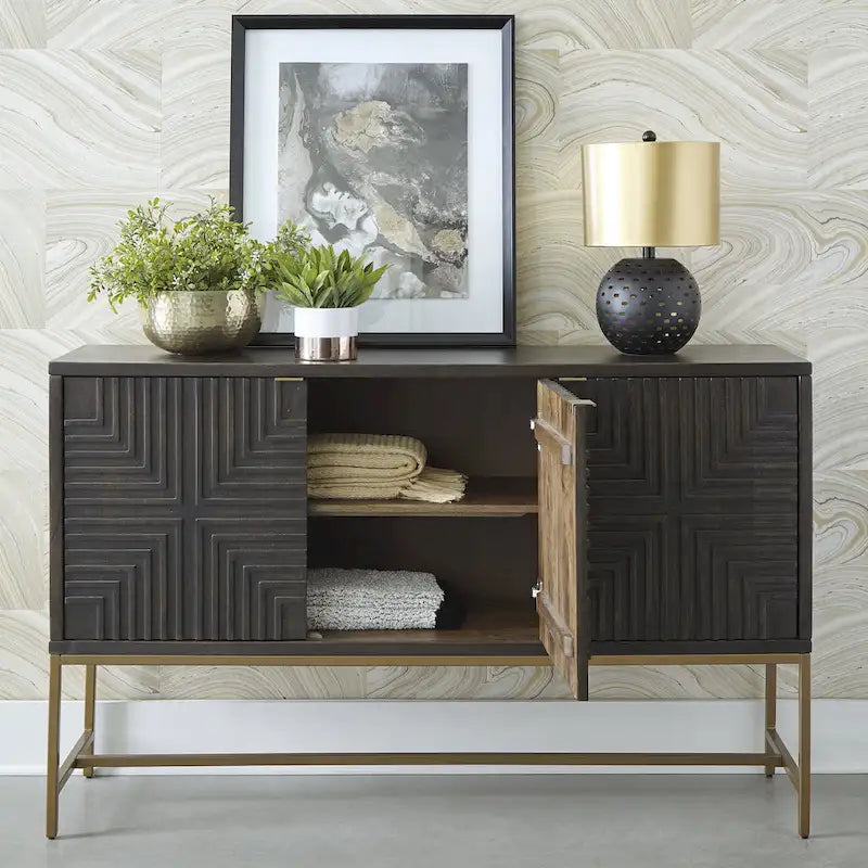 Brown/Gold Accent Cabinet - 58W x 16D x 37H