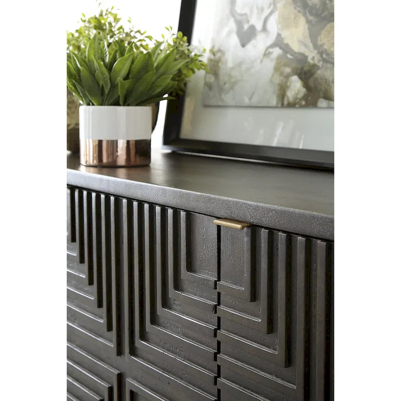 Brown/Gold Accent Cabinet - 58W x 16D x 37H