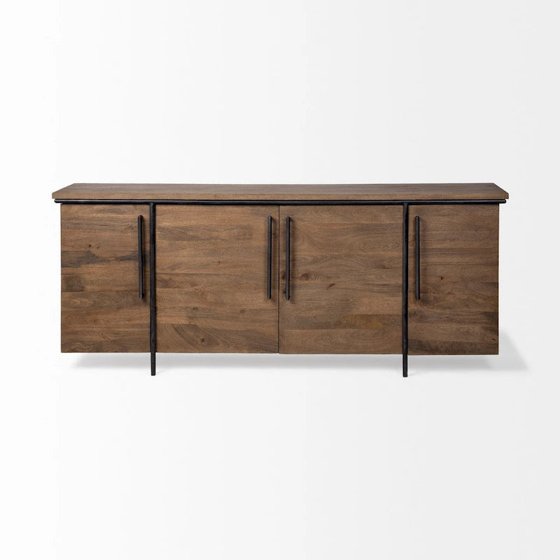 IV Brown Solid Wood w/ Black Metal Accent 4 Door Cabinet Sideboard - 80.0L x 19.0W x 33.0H