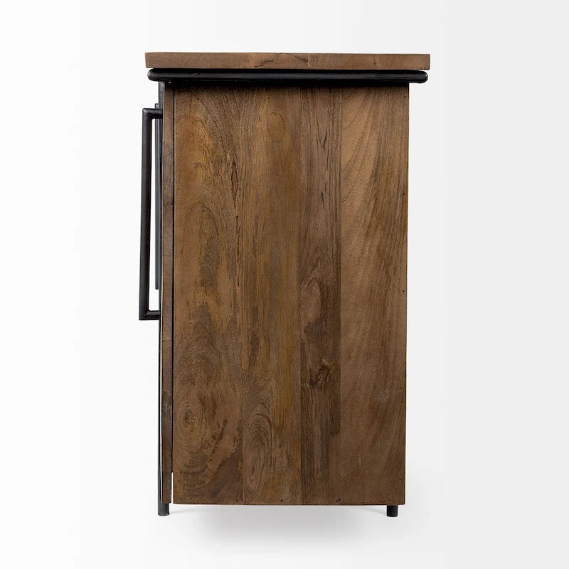 IV Brown Solid Wood w/ Black Metal Accent 4 Door Cabinet Sideboard - 80.0L x 19.0W x 33.0H
