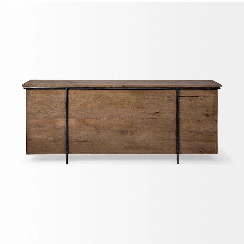 IV Brown Solid Wood w/ Black Metal Accent 4 Door Cabinet Sideboard - 80.0L x 19.0W x 33.0H