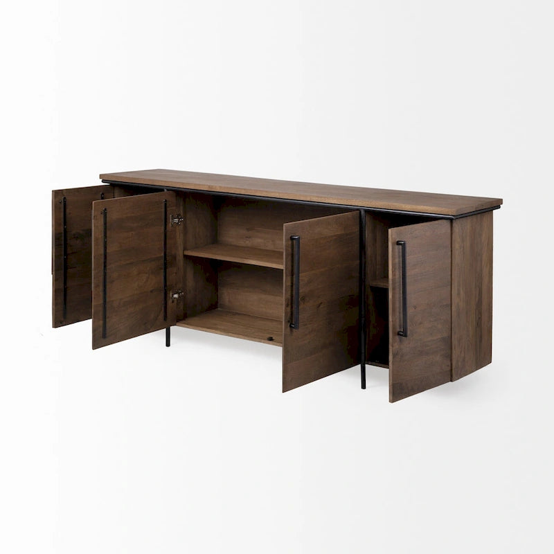IV Brown Solid Wood w/ Black Metal Accent 4 Door Cabinet Sideboard - 80.0L x 19.0W x 33.0H
