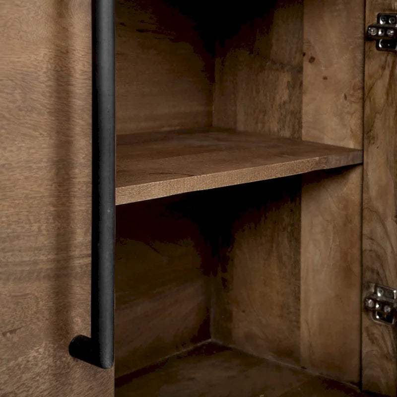 IV Brown Solid Wood w/ Black Metal Accent 4 Door Cabinet Sideboard - 80.0L x 19.0W x 33.0H