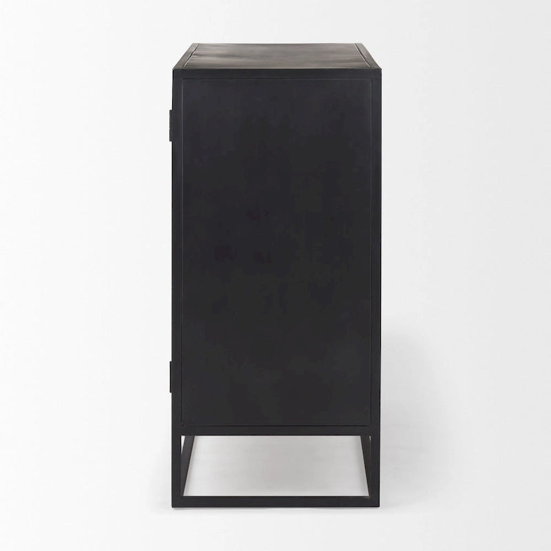 Dark Brown Solid Wood w/ Black Metal Frame Accent Cabinet
