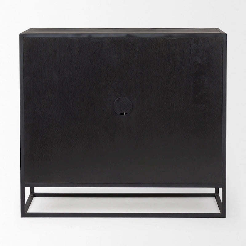 Dark Brown Solid Wood w/ Black Metal Frame Accent Cabinet