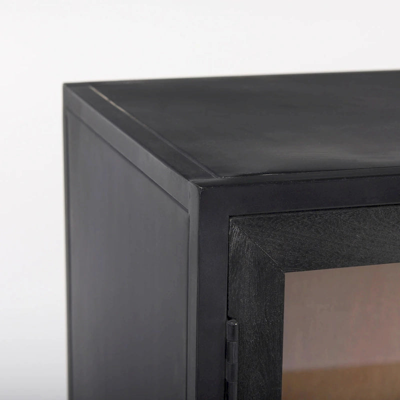 Dark Brown Solid Wood w/ Black Metal Frame Accent Cabinet