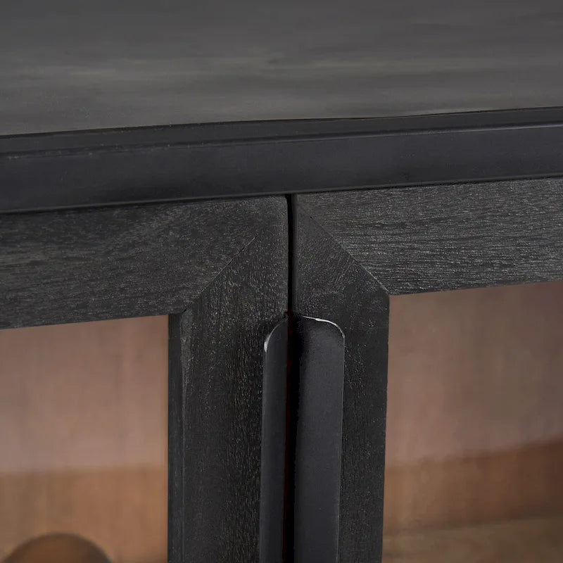 Dark Brown Solid Wood w/ Black Metal Frame Accent Cabinet