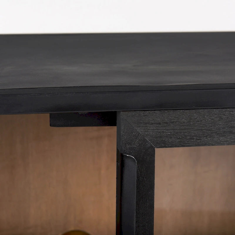 Dark Brown Solid Wood w/ Black Metal Frame Accent Cabinet