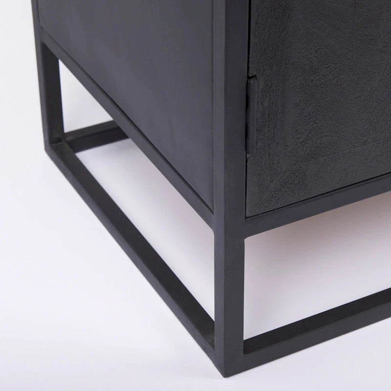 Dark Brown Solid Wood w/ Black Metal Frame Accent Cabinet