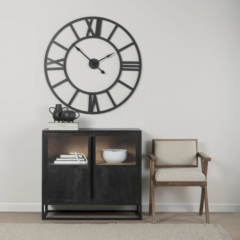 Dark Brown Solid Wood w/ Black Metal Frame Accent Cabinet