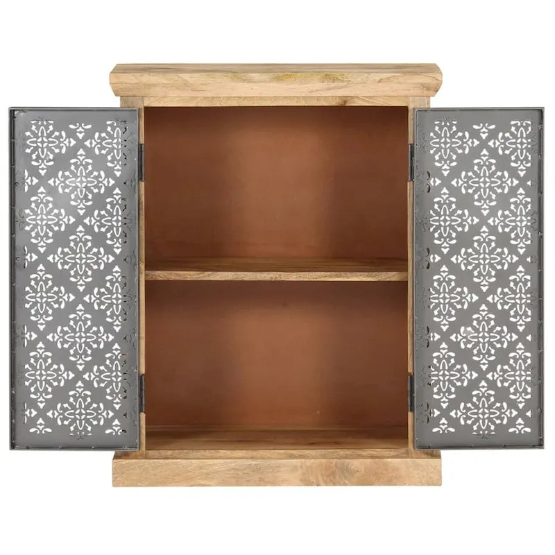 Sideboard with Steel Doors 23.6x13.8x29.5 Solid Mango Wood