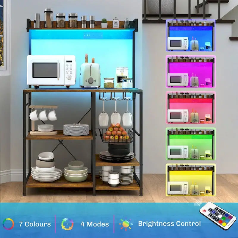 Industrial Baker's Rack with Power Outlet and LED Lights, Storage