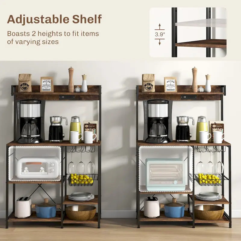 Industrial Baker's Rack with Power Outlet and LED Lights, Storage