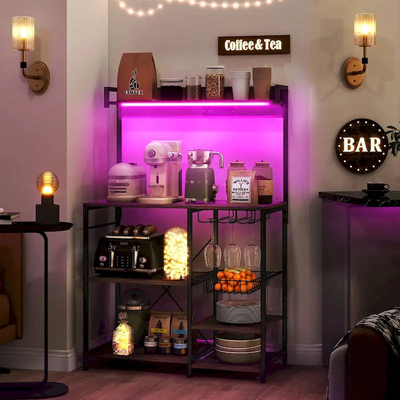 Industrial Baker's Rack with Power Outlet and LED Lights, Storage