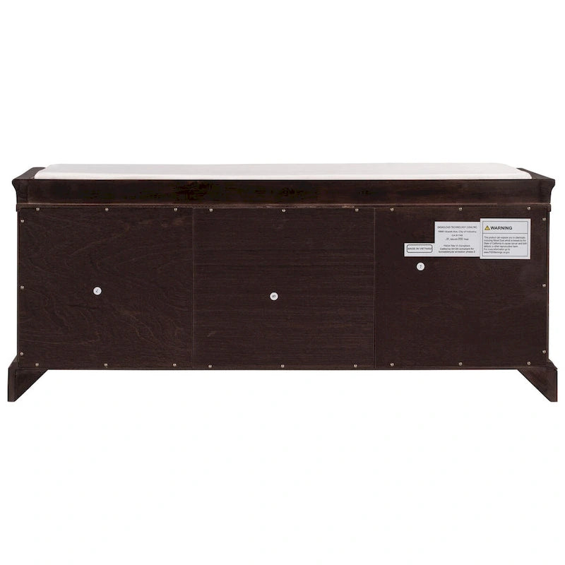 Storage Bench with 2 Drawers and 2 Cabinets, Shoe Bench with Removable Cushion for Living Room, Entryway