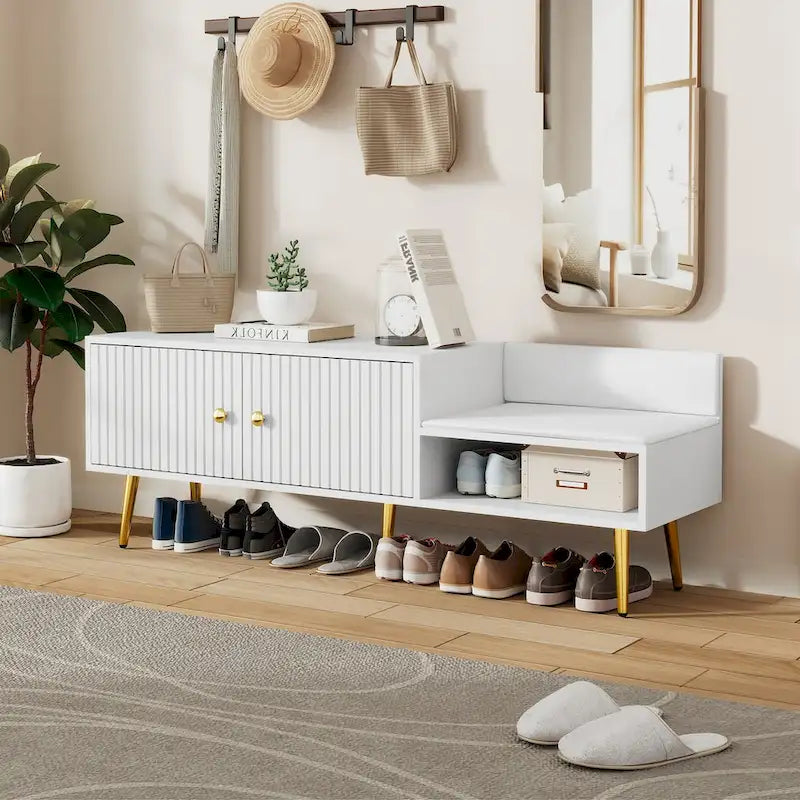 Modern Shoe Storage Bench with Hidden Storage and Upholstered Cushions for Bedside, Living Room and Entryway