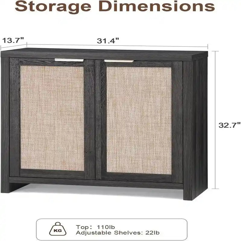 Storage Cabinet Sideboard Cabinet with Rattan Doors - 13.7D x 314W x 32.7H