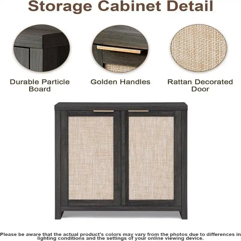 Storage Cabinet Sideboard Cabinet with Rattan Doors - 13.7D x 314W x 32.7H