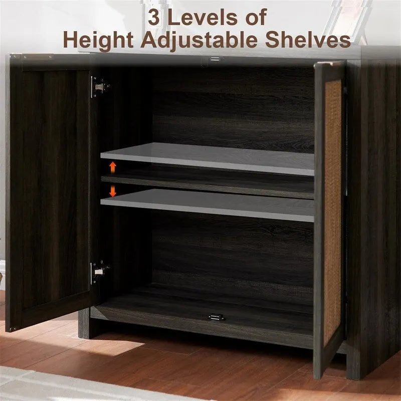 Storage Cabinet Sideboard Cabinet with Rattan Doors - 13.7D x 314W x 32.7H