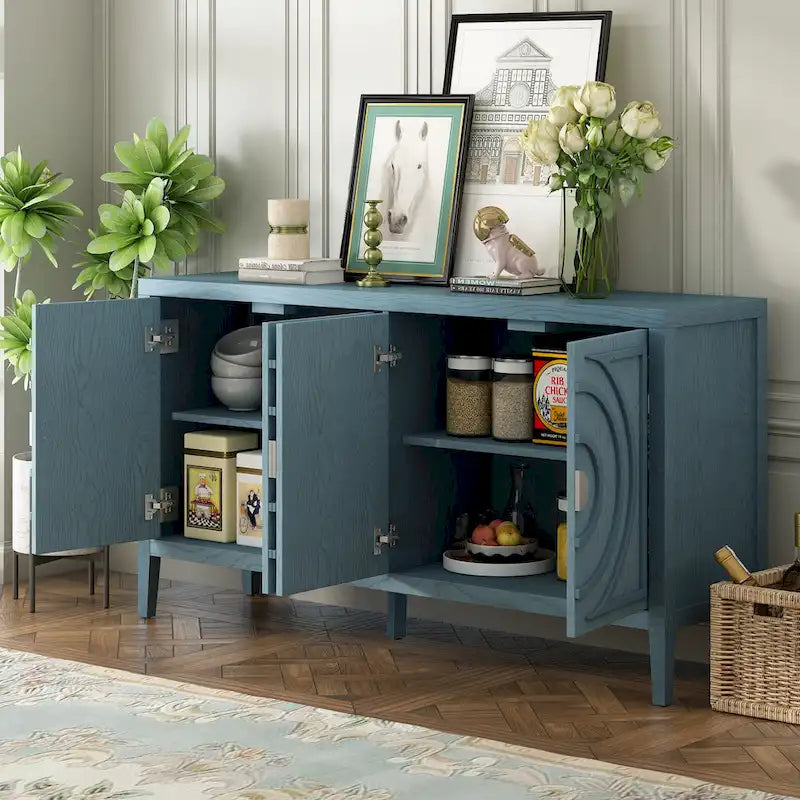 Retro Circular Groove Design Sideboard with Round Metal Door Handle