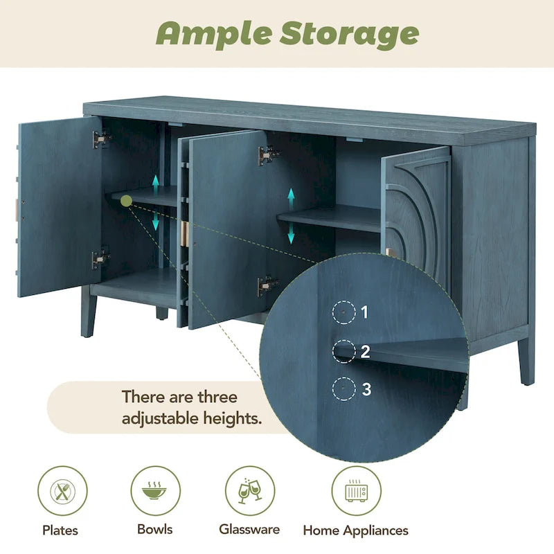Retro Circular Groove Design Sideboard with Round Metal Door Handle