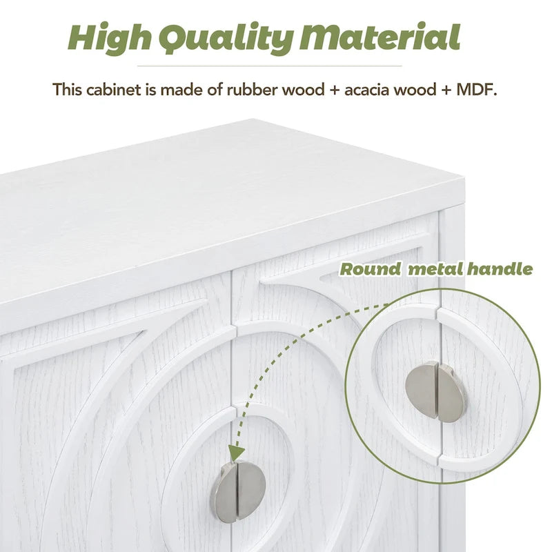 Retro Circular Groove Design Sideboard with Round Metal Door Handle