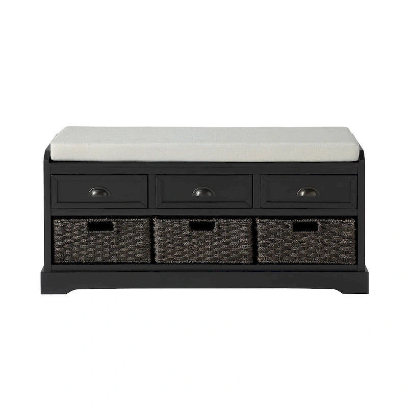 Wood Storage Bench with 3 Drawers and 3 Baskets