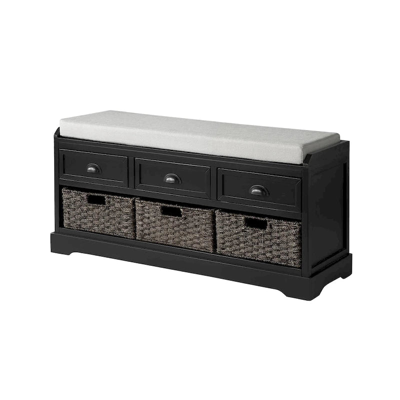 Wood Storage Bench with 3 Drawers and 3 Baskets