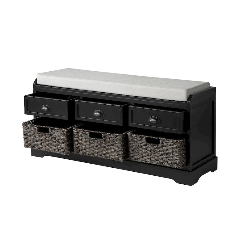 Wood Storage Bench with 3 Drawers and 3 Baskets