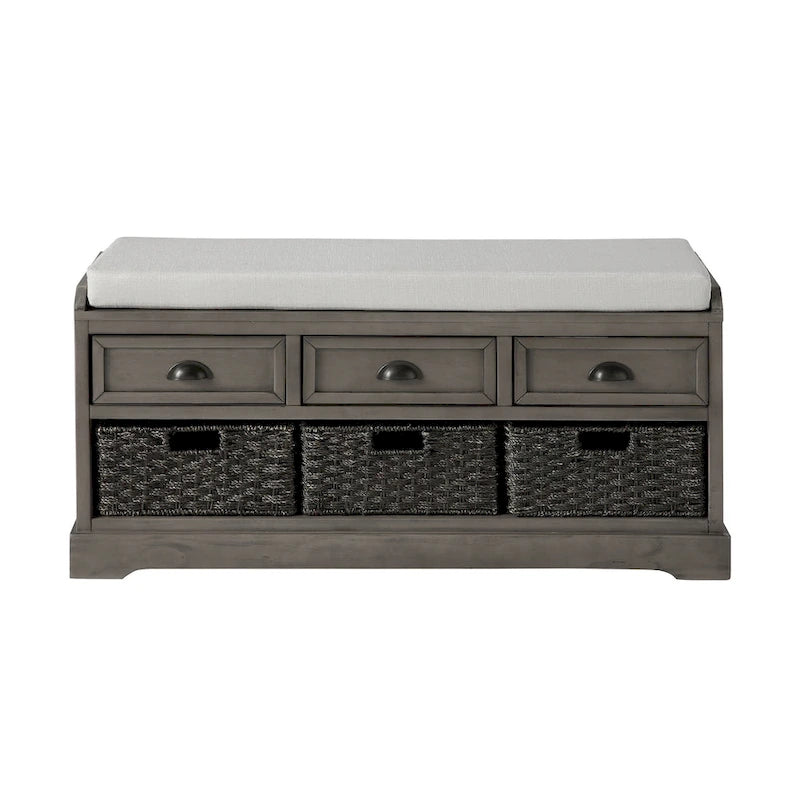 Wood Storage Bench with 3 Drawers and 3 Baskets