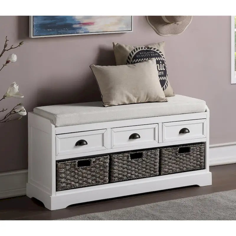 Wood Storage Bench with 3 Drawers and 3 Baskets